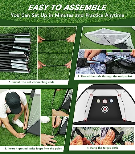 WhiteFang Golf Net, 10x7ft Golf Practice Net with Tri-Turf Golf Mat, All in 1 Home Golf Hitting Aid Nets for Backyard Driving Chipping Swing Training with Target/Mat/Balls/Tee/Bag - Gift for Men/Golf Lovers