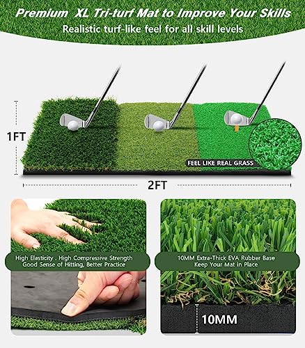 WhiteFang Golf Net, 10x7ft Golf Practice Net with Tri-Turf Golf Mat, All in 1 Home Golf Hitting Aid Nets for Backyard Driving Chipping Swing Training with Target/Mat/Balls/Tee/Bag - Gift for Men/Golf Lovers