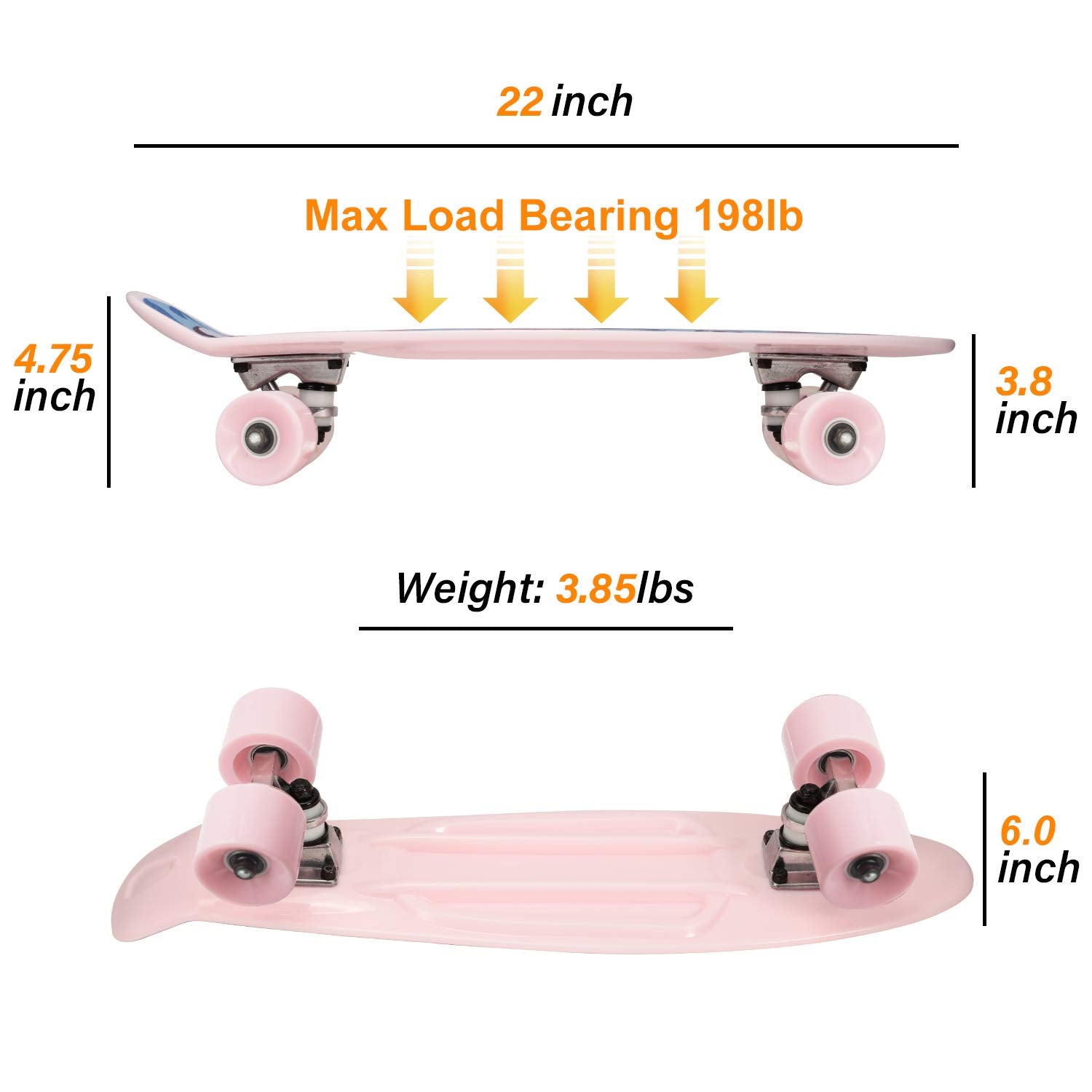 WhiteFang Skateboards 22 inches Kids Skateboard with Colorful PU Wheels, Mini Cruiser Skateboards for Boys Girls Beginners (Flow)