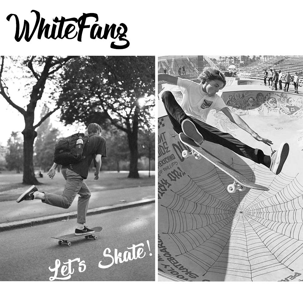 WhiteFang Skateboards, Complete Skateboard 31 x 7.88, 7 Layer Canadian Maple Double Kick Concave Standard and Tricks for Kids and Beginners (Diamond)