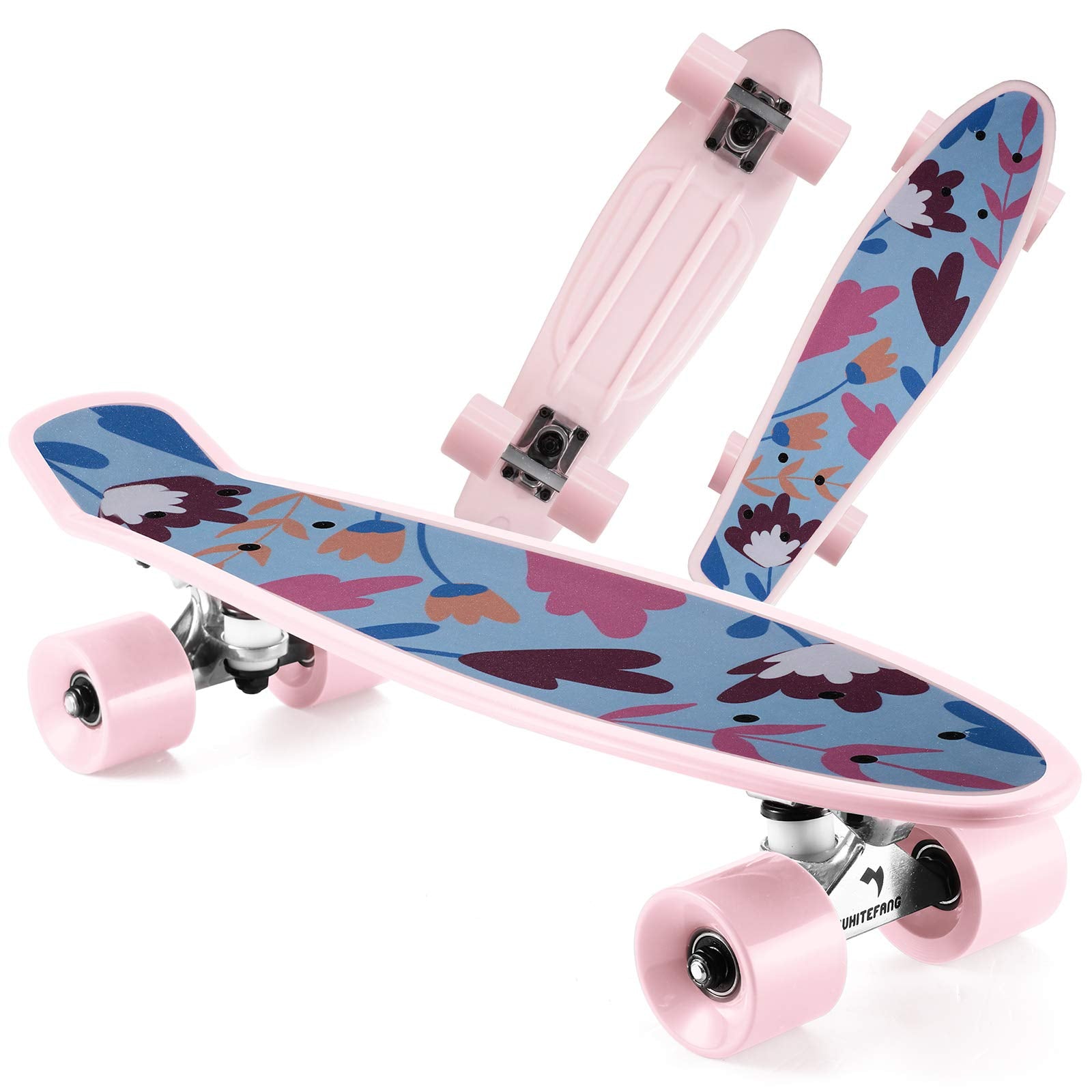 WhiteFang Skateboards 22 inches Kids Skateboard with Colorful PU Wheels, Mini Cruiser Skateboards for Boys Girls Beginners (Flow)