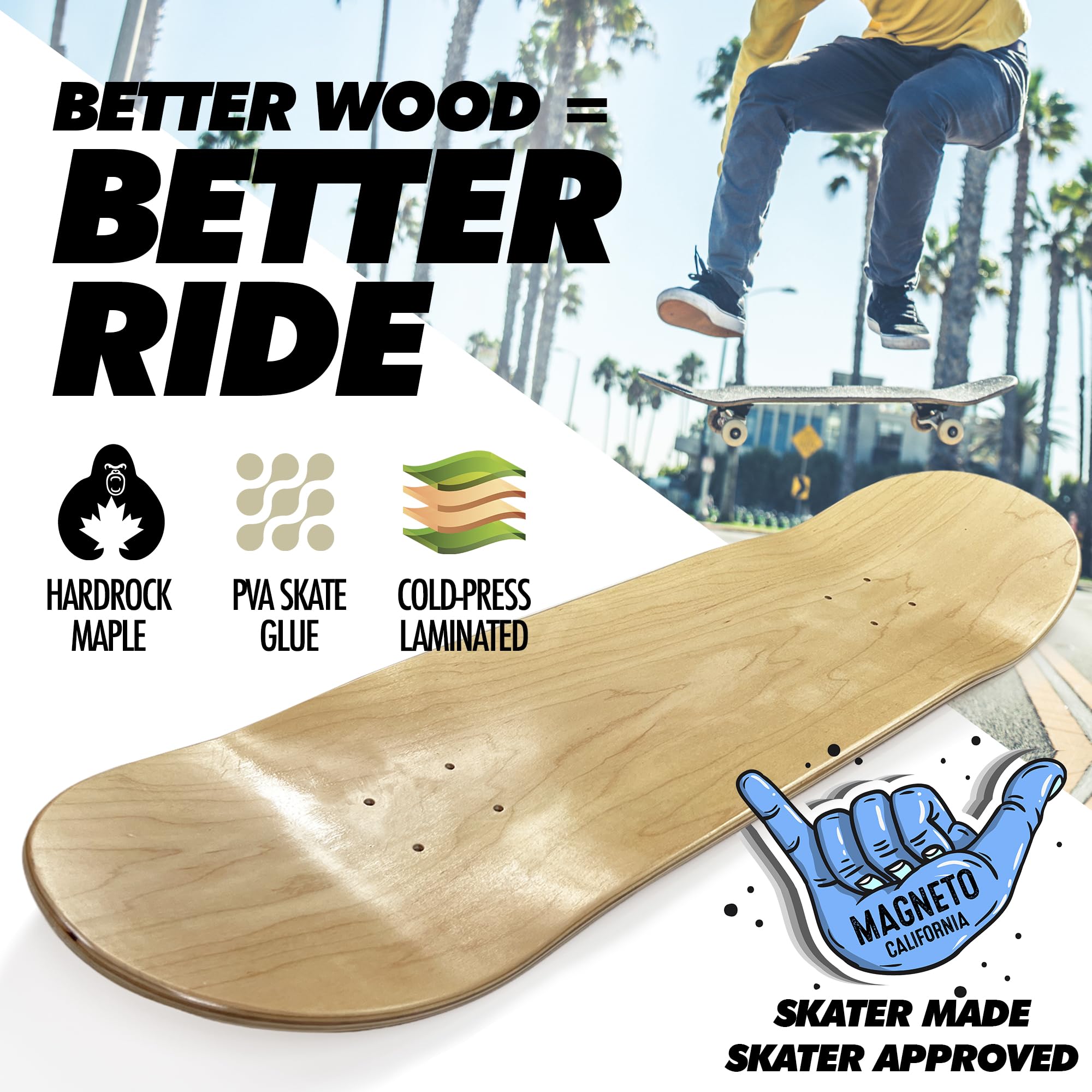 WhiteFang Complete Skateboard | Maple Wood | ABEC 5 Bearings | Double Kick Concave Deck | Kids Skateboard Cruiser Skateboard | Skateboards for Beginners, Teens & Adults (Free Stickers Included)