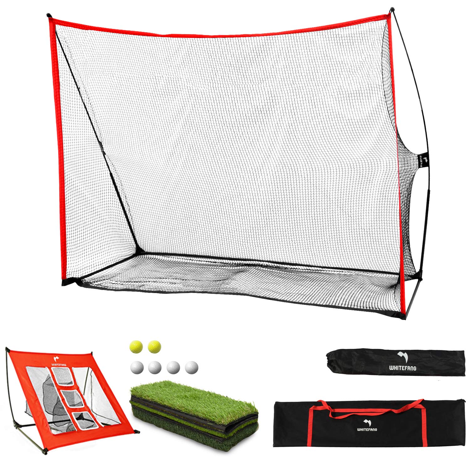 WhiteFang Golf Net Bundle Golf Practice Net 10x7 feet with Golf Chipping Nets Golf Hitting Mat & Golf Balls Packed in Carry Bag for Backyard Driving Indoor Outdoor (4 in 1)